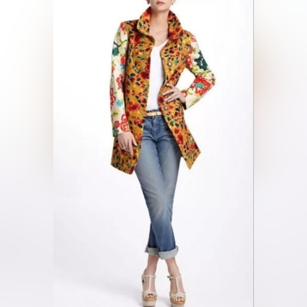 Floral Patchwork Women's Coat - Yellow Multicolor